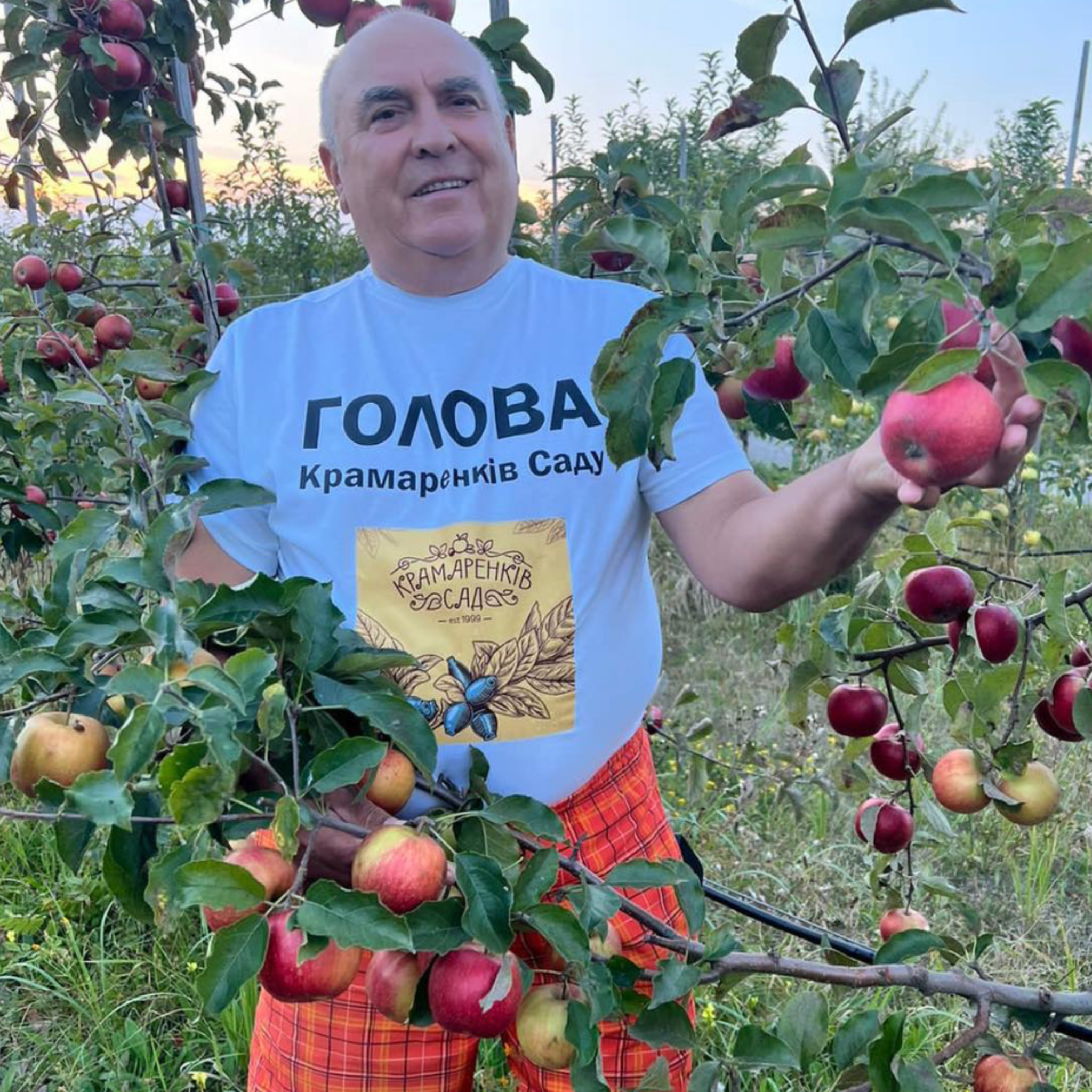 Михайло Григорович збирає яблука — Голова Крамаренків Саду